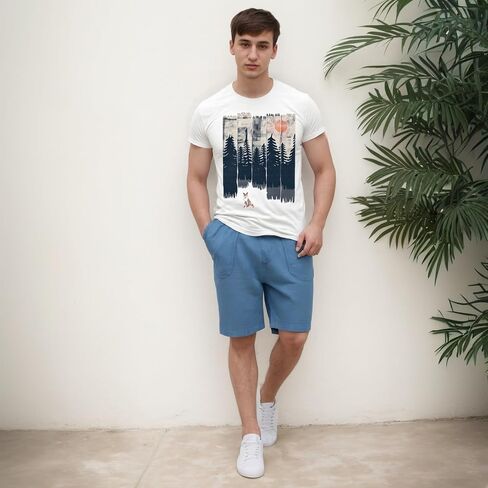 Men's Vintage Graphic Print Short Sleeve T Shirt Casual Summer Tee Comfortable Cotton Round Neck Tops for Everyday Wear in Saudi Arabia