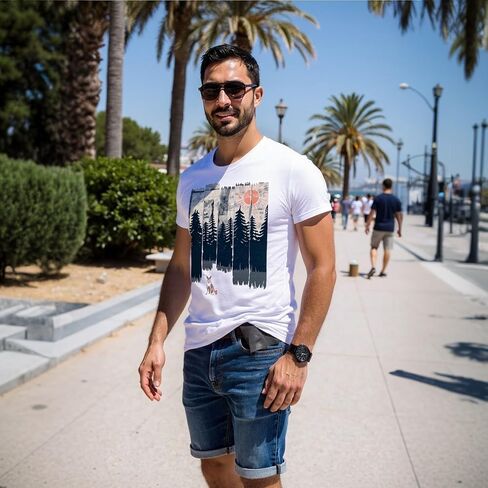 Men's Vintage Graphic Print Short Sleeve T Shirt Casual Summer Tee Comfortable Cotton Round Neck Tops for Everyday Wear in Saudi Arabia