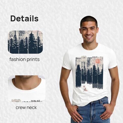 Men's Vintage Graphic Print Short Sleeve T Shirt Casual Summer Tee Comfortable Cotton Round Neck Tops for Everyday Wear in Saudi Arabia