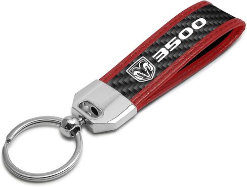 iPick Image for RAM 3500 Logo Real Carbon Fiber Strap with Red Leather Stitching Edge Key Chain in Saudi Arabia