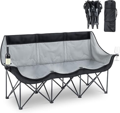 3 Person Camping Chair with Canopy Shade Folding Outdoor Oversized Camping Chair for 2-3 Person, Sturdy Loveseat Couch with Cup Holder and Carry Bag for Lawn Camp Beach Sports in Kuwait