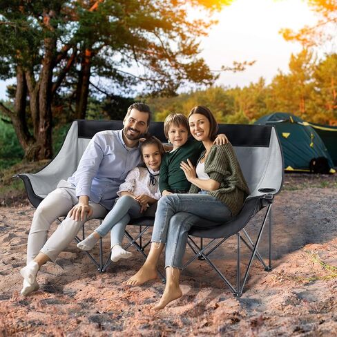 3 Person Camping Chair with Canopy Shade Folding Outdoor Oversized Camping Chair for 2-3 Person, Sturdy Loveseat Couch with Cup Holder and Carry Bag for Lawn Camp Beach Sports in Kuwait