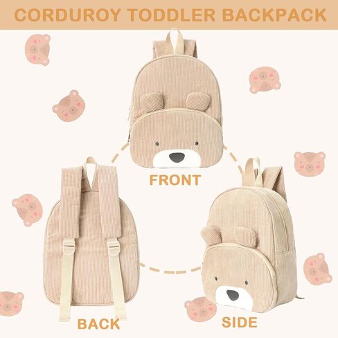 Corduroy Toddler Backpack for Boys and Girls 3-6 Preschool Kindergarten Cute Bear Backpack Kids Travel Daycare Bag in Saudi Arabia
