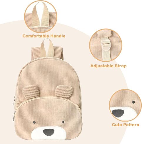 Corduroy Toddler Backpack for Boys and Girls 3-6 Preschool Kindergarten Cute Bear Backpack Kids Travel Daycare Bag in Saudi Arabia