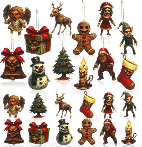 24 Pcs Krampus Wood Christmas Ornaments Krampus Horror Hanging Ornament with Rope Krampus Folklore Christmas Tree Ornaments for Christmas Halloween Holiday Xmas Tree Party Decoration in Saudi Arabia