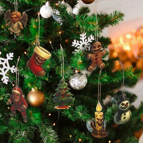 24 Pcs Krampus Wood Christmas Ornaments Krampus Horror Hanging Ornament with Rope Krampus Folklore Christmas Tree Ornaments for Christmas Halloween Holiday Xmas Tree Party Decoration in Saudi Arabia