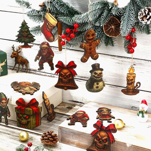 24 Pcs Krampus Wood Christmas Ornaments Krampus Horror Hanging Ornament with Rope Krampus Folklore Christmas Tree Ornaments for Christmas Halloween Holiday Xmas Tree Party Decoration in Saudi Arabia