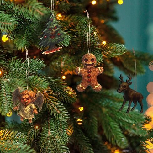 24 Pcs Krampus Wood Christmas Ornaments Krampus Horror Hanging Ornament with Rope Krampus Folklore Christmas Tree Ornaments for Christmas Halloween Holiday Xmas Tree Party Decoration in Saudi Arabia