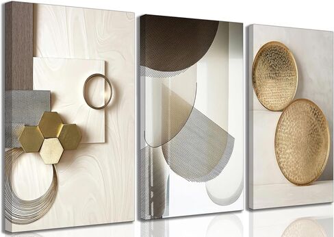 3 Pcs Abstract Gold Geometric Boho Canvas Wall Art Mid Century Modern Minimalist Aesthetic Luxury Metal Artwork Pictures Wall Decor Posters Prints for Living room Bedroom Office Home Decoration in Saudi Arabia
