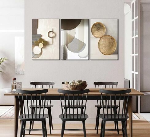3 Pcs Abstract Gold Geometric Boho Canvas Wall Art Mid Century Modern Minimalist Aesthetic Luxury Metal Artwork Pictures Wall Decor Posters Prints for Living room Bedroom Office Home Decoration in Saudi Arabia