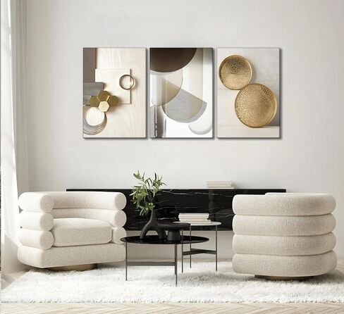 3 Pcs Abstract Gold Geometric Boho Canvas Wall Art Mid Century Modern Minimalist Aesthetic Luxury Metal Artwork Pictures Wall Decor Posters Prints for Living room Bedroom Office Home Decoration in Saudi Arabia
