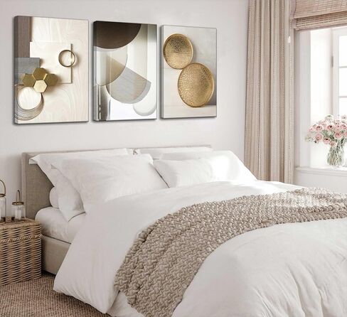 3 Pcs Abstract Gold Geometric Boho Canvas Wall Art Mid Century Modern Minimalist Aesthetic Luxury Metal Artwork Pictures Wall Decor Posters Prints for Living room Bedroom Office Home Decoration in Saudi Arabia