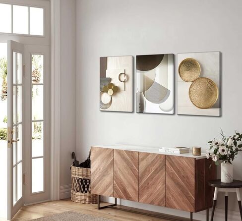 3 Pcs Abstract Gold Geometric Boho Canvas Wall Art Mid Century Modern Minimalist Aesthetic Luxury Metal Artwork Pictures Wall Decor Posters Prints for Living room Bedroom Office Home Decoration in Saudi Arabia