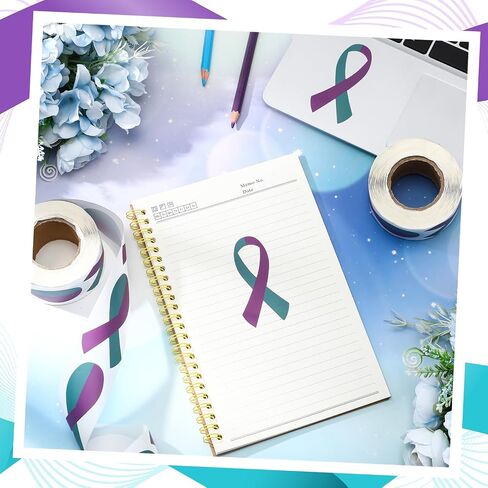 Geyoga 500 Pieces Suicide Prevention Awareness Stickers Teal and Purple Ribbon Stickers Decals for Suicide Prevention and Sexual Assault Awareness, Events, Fundraising in Saudi Arabia