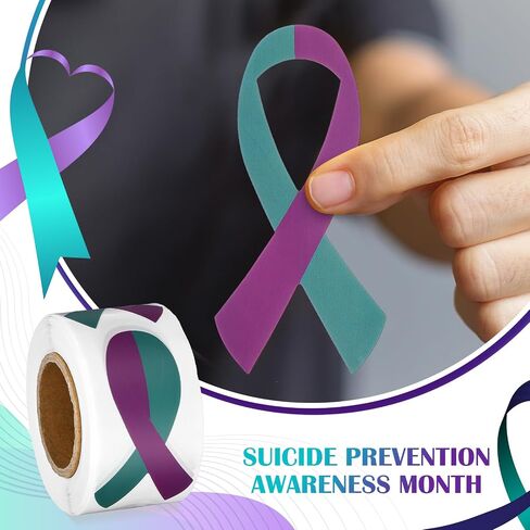 Geyoga 500 Pieces Suicide Prevention Awareness Stickers Teal and Purple Ribbon Stickers Decals for Suicide Prevention and Sexual Assault Awareness, Events, Fundraising in Saudi Arabia