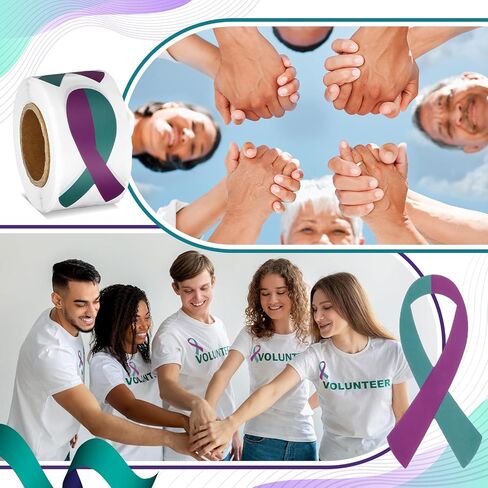 Geyoga 500 Pieces Suicide Prevention Awareness Stickers Teal and Purple Ribbon Stickers Decals for Suicide Prevention and Sexual Assault Awareness, Events, Fundraising in Saudi Arabia