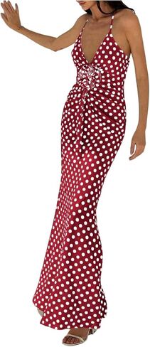 Verdusa Women's 3D Floral Polka Dots Maxi Dress Vintage Criss Cross Fishtail Cami Dresses in Saudi Arabia