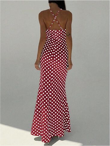 Verdusa Women's 3D Floral Polka Dots Maxi Dress Vintage Criss Cross Fishtail Cami Dresses in Saudi Arabia