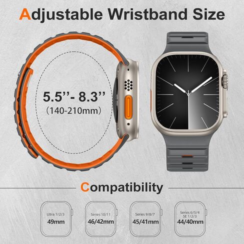 حلقة مغناطيسية متوافقة مع فرق ساعة Apple for Men - Series 10 46mm - Ultra/Ultra 2 49mm - Iwatch Series 9 8 7 45mm - Apple Watch 6 5 4 SE SE 2nd 44mm ، SPORT SILICONE WATTER STRAP in Kuwait