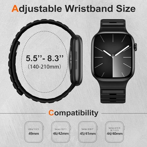 حلقة مغناطيسية متوافقة مع فرق ساعة Apple for Men - Series 10 46mm - Ultra/Ultra 2 49mm - Iwatch Series 9 8 7 45mm - Apple Watch 6 5 4 SE SE 2nd 44mm ، SPORT SILICONE WATTER STRAP in Kuwait