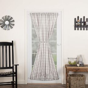 VHC العلامات التجارية Annie Buffalo Check Cotton Farmhouse Curtains Rod Pocket Tie Back (s) لوحة الباب، 72x40، رمادي in Kuwait