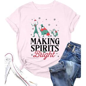 Making Spirits Bright Shirts Women Christmas Shirt Christmas Party Tops Xmas Gift Tees Holiday Season Clothes in Kuwait