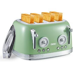 Toaster Retro 2 Slice, Vintage Green Toaster with Lid, with Bread Attachment, Preheat, Defrost And Cancel Functions, 6 Browning Levels (Green) in Saudi Arabia