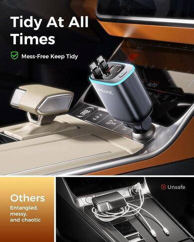 iPhone Car Charger, Retractable Fast USB C Phone Charger, 4 in 1 Cigarette Lighter Adapter with 2 Cables 30 Inch and 2 USB Ports, Multi Port USB Car Charging for iPhone 16/15/14/13/Pro Max in Kuwait