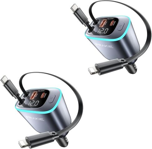 iPhone Car Charger, Retractable Fast USB C Phone Charger, 4 in 1 Cigarette Lighter Adapter with 2 Cables 30 Inch and 2 USB Ports, Multi Port USB Car Charging for iPhone 16/15/14/13/Pro Max in Kuwait