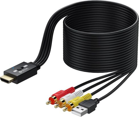 eSynic RCA to HDMI Converter 1080P 60Hz – 4:3/16:9 Aspect Ratio Switch for VCR/DVD/VHS to Modern TV – Built-in RCA & HDMI Cables – Plug & Play for NTSC/PAL – Retro Gaming & Home Movies in Kuwait