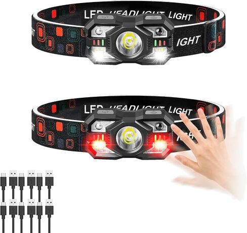 مصابيح الأمامية 6pack قابلة لإعادة شحنها ، 3000 Lumen Lumen Light Light Bright مصباح يدوي مصباح يدوي مع ضوء أحمر أبيض ، مستشعر حركة المصباح LED ، 5+5 لوضع للتخييم في الهواء الطلق في الجري المشي لمسافات طويلة in Kuwait