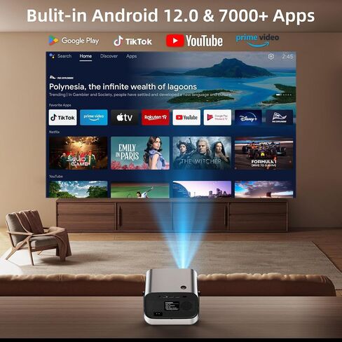 [Built-in Apps & Electric Focus] Smart Projector with WIFI and Bluetooth, 500ANSI Native 1080P Portable Projector, Auto Correction Movie Projector for Home Theater,Compatible with IOS/Android/HDMI/USB in Saudi Arabia