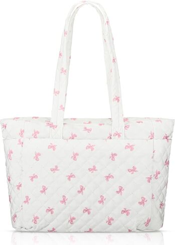 Tote Bag for Women Lightweight Puffy Tote Bag with Compartments Zipper Quilted Shoulder Handbag for Travel Work in Saudi Arabia