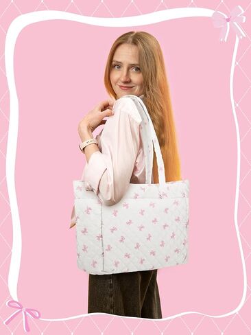 Tote Bag for Women Lightweight Puffy Tote Bag with Compartments Zipper Quilted Shoulder Handbag for Travel Work in Saudi Arabia