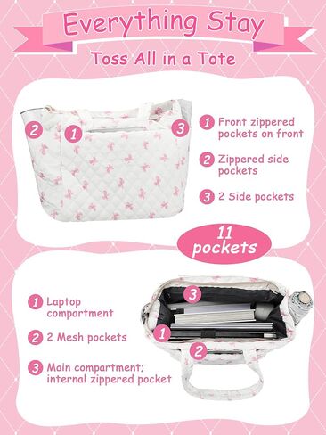 Tote Bag for Women Lightweight Puffy Tote Bag with Compartments Zipper Quilted Shoulder Handbag for Travel Work in Saudi Arabia
