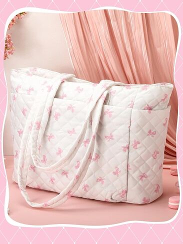 Tote Bag for Women Lightweight Puffy Tote Bag with Compartments Zipper Quilted Shoulder Handbag for Travel Work in Saudi Arabia