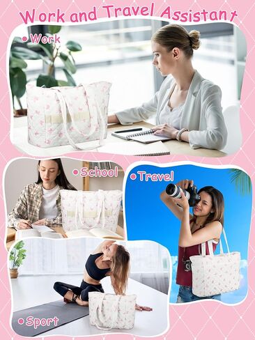 Tote Bag for Women Lightweight Puffy Tote Bag with Compartments Zipper Quilted Shoulder Handbag for Travel Work in Saudi Arabia