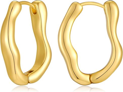 Gold Hoop Earrings for Women 18K Gold Plated Twisted Huggie Hoop Earring Thick Open Lightweight Twisted Wave Gold Earrings in Saudi Arabia