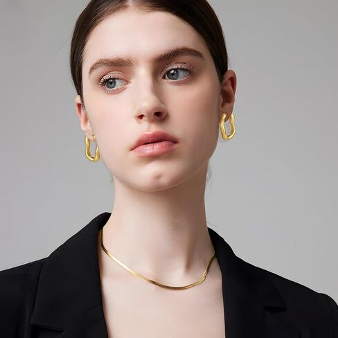 Gold Hoop Earrings for Women 18K Gold Plated Twisted Huggie Hoop Earring Thick Open Lightweight Twisted Wave Gold Earrings in Saudi Arabia