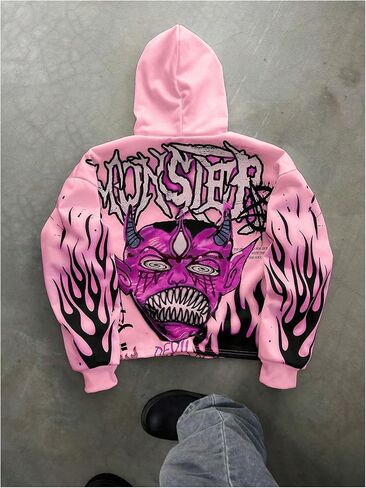 SOLY HUX Men's Grunge Graphic Hoodies Y2k Baggy Hooded Sweatshirts Fall Clothes Streetwear in Saudi Arabia