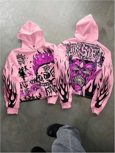 SOLY HUX Men's Grunge Graphic Hoodies Y2k Baggy Hooded Sweatshirts Fall Clothes Streetwear in Saudi Arabia
