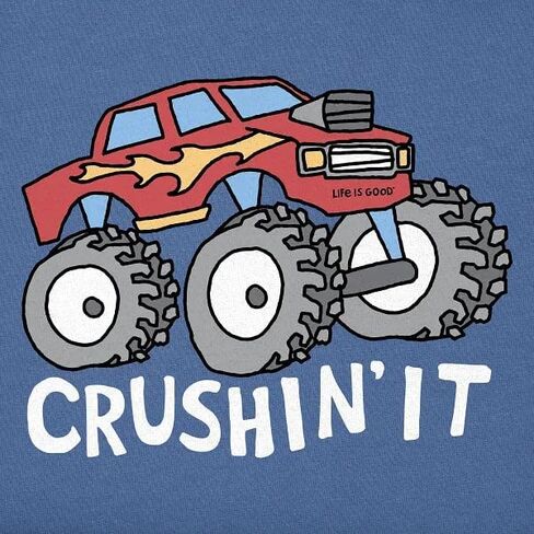 Life is Good. Kids Crushin It Truck Short Sleeve Crusher Tee, Vintage Blue in Saudi Arabia