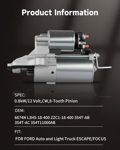 OCPTY Starter Starters Compatible 6674N L3H5-18-400 L4 for Ford Focus 2003-2010 2.0 2.3L, Escape 2005-2012 2.3 2.5L, Explorer Edge 2012-2013 2.0L, Mazda Tribute 2005-2011, Mercury Mariner 2005-2011 in Saudi Arabia
