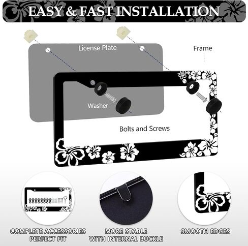 LIN KANG Hibiscus Flower License Plate Frames - 2 Pack Hawiian Tropical Floral Aluminum Metal License Plate Holder Covers,Rust-Proof Waterproof Car Decorative Tag Frames for Standard US 12x6 Inch in Saudi Arabia