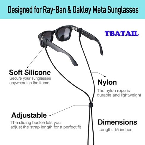 Glasses Strap for Ray-Ban & Oakley Meta and Wide Frame Glasses –3pcs Adjustable Sunglasses Straps Retainer Cords in Kuwait