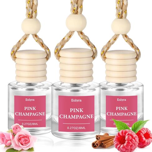 معطر هواء معلق للسيارة (عبوة من 3 قطع): عطر سيارة فاخر للنساء والرجال | زجاجة لطيفة وقابلة لإعادة الاستخدام مع موزع زيت عطري يدوم لأكثر من 45 يومًا، لون الشمبانيا الوردي in Kuwait