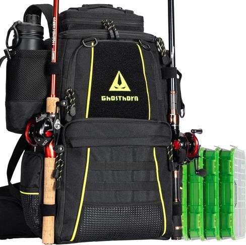 Ghosthorn Fishing Tackle Backpack with 2 Trays 3700 Tackle Boxes & Rod Holders, Large Outdoor Storage Tackle Bag for Fishing in Kuwait