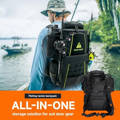 Ghosthorn Fishing Tackle Backpack with 2 Trays 3700 Tackle Boxes & Rod Holders, Large Outdoor Storage Tackle Bag for Fishing in Kuwait