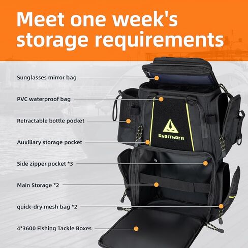 Ghosthorn Fishing Tackle Backpack with 2 Trays 3700 Tackle Boxes & Rod Holders, Large Outdoor Storage Tackle Bag for Fishing in Kuwait