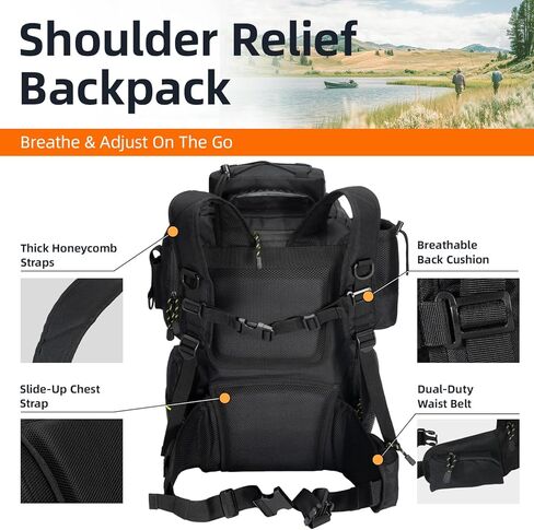 Ghosthorn Fishing Tackle Backpack with 2 Trays 3700 Tackle Boxes & Rod Holders, Large Outdoor Storage Tackle Bag for Fishing in Kuwait